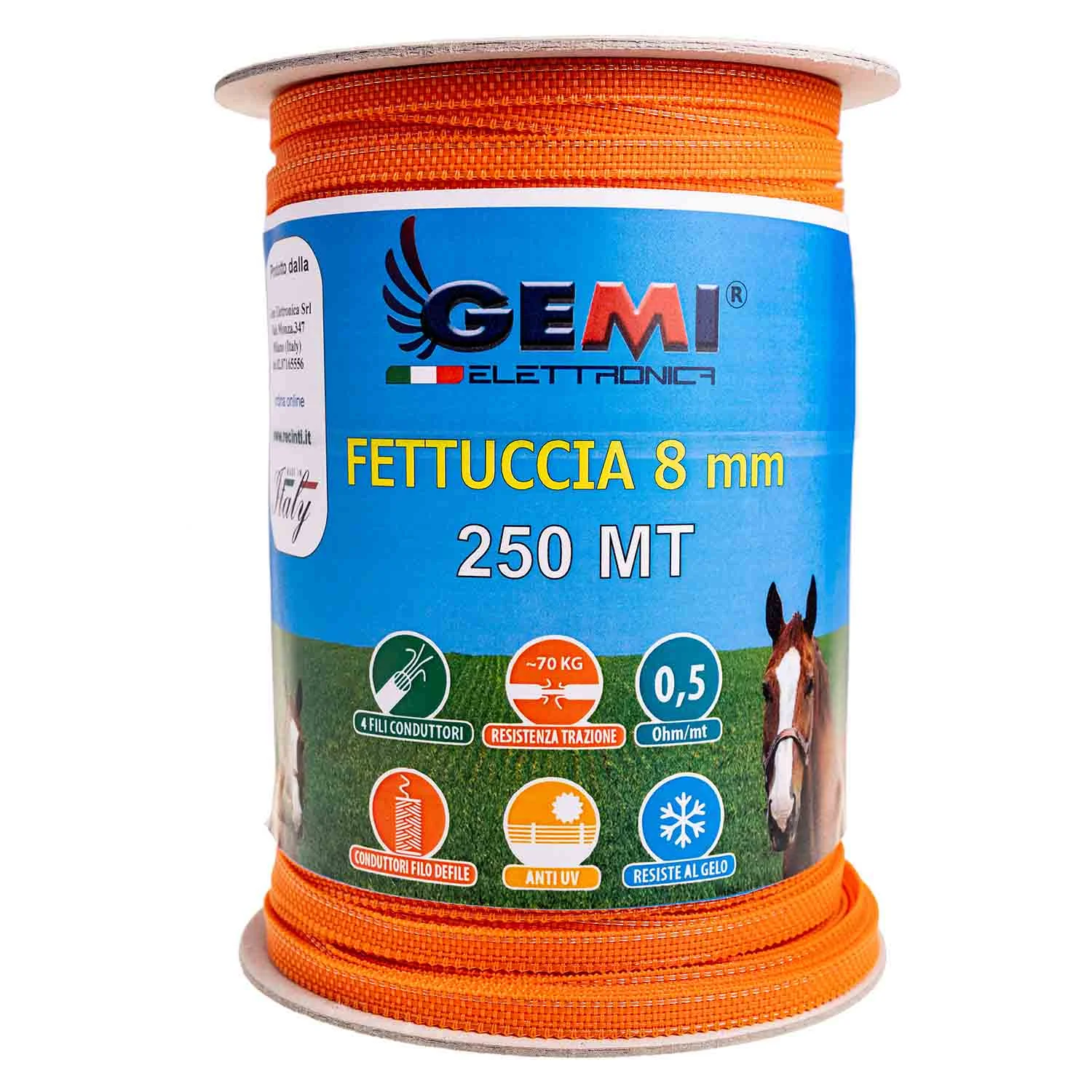 Cinta Naranja 8 mm 250 m para Valla eléctrica Valla eléctrica Valla eléctrica Valla eléctrica Valla electrificada Valla Gemi Ele