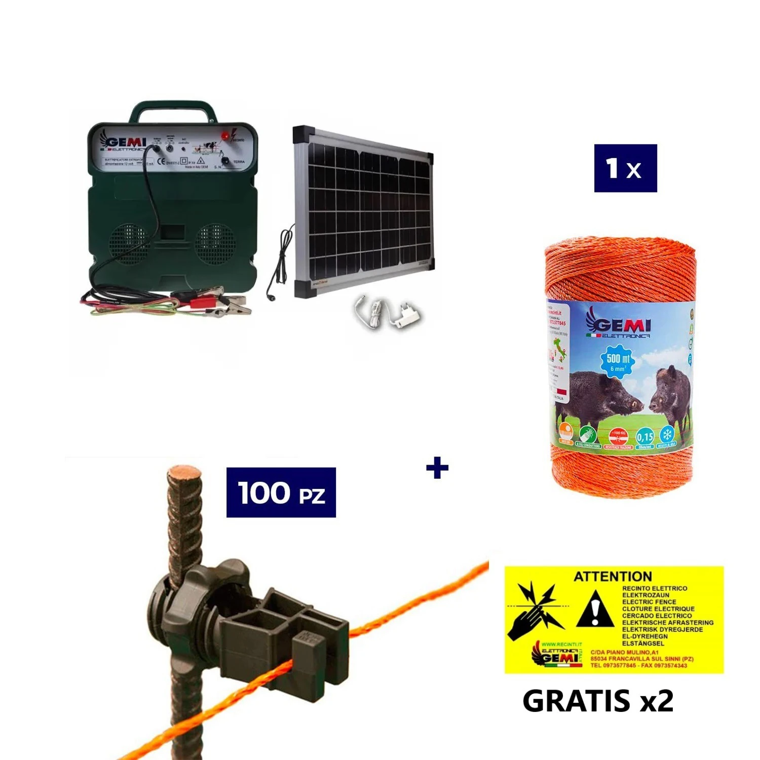 Pastor eléctrico Kit completo con panel solar: electrificador de 12 V y 500 m de cable de 6 mm² para valla eléctrica.