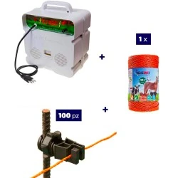 Pastor eléctrico Kit completo para ganado con energizador de 220 V y 500 m de cable de 4 mm² para cerca eléctrica.