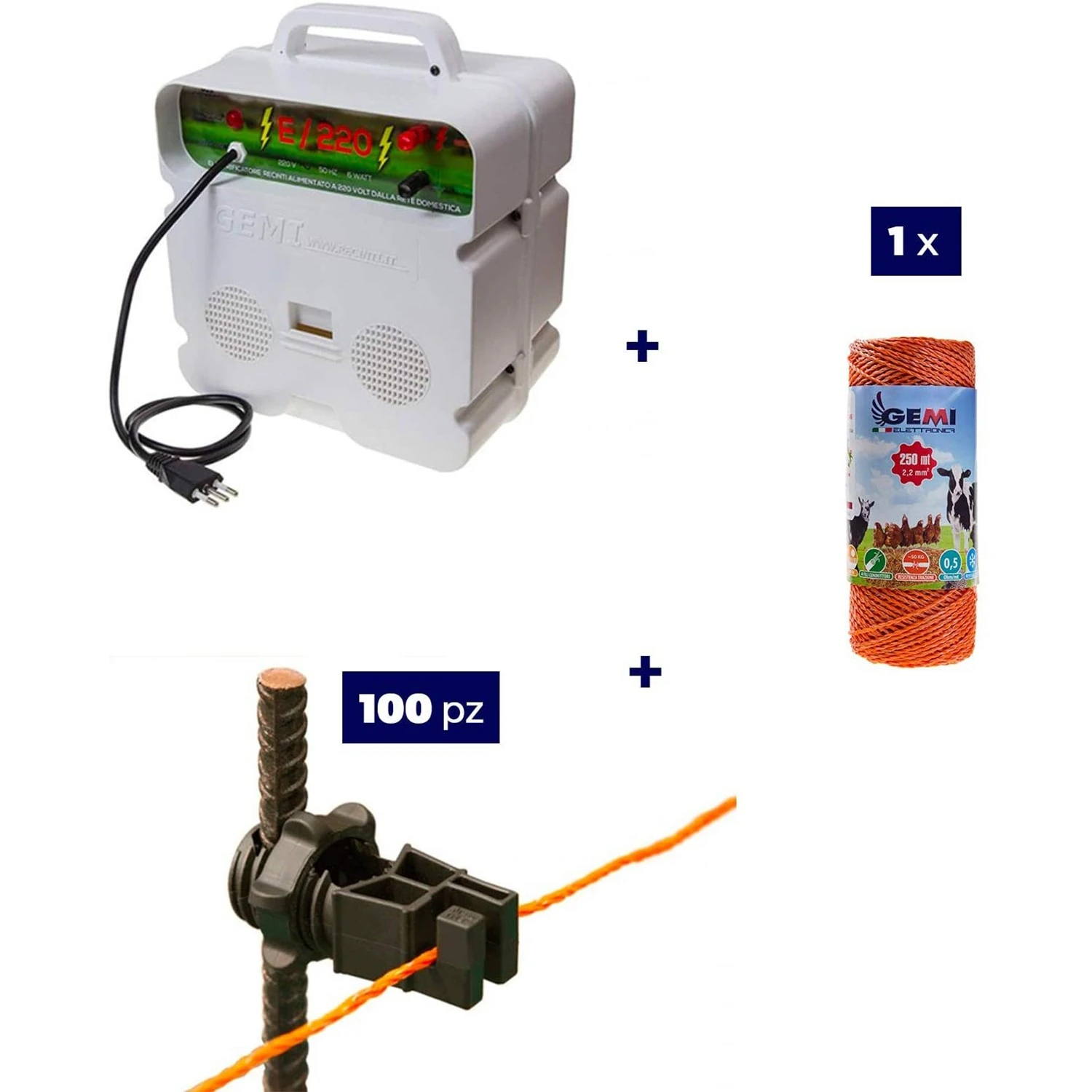 Pastor eléctrico Kit completo con energizador de 220 V y 250 m de cable de 2,2 mm² para postes de hierro para cerca eléctric