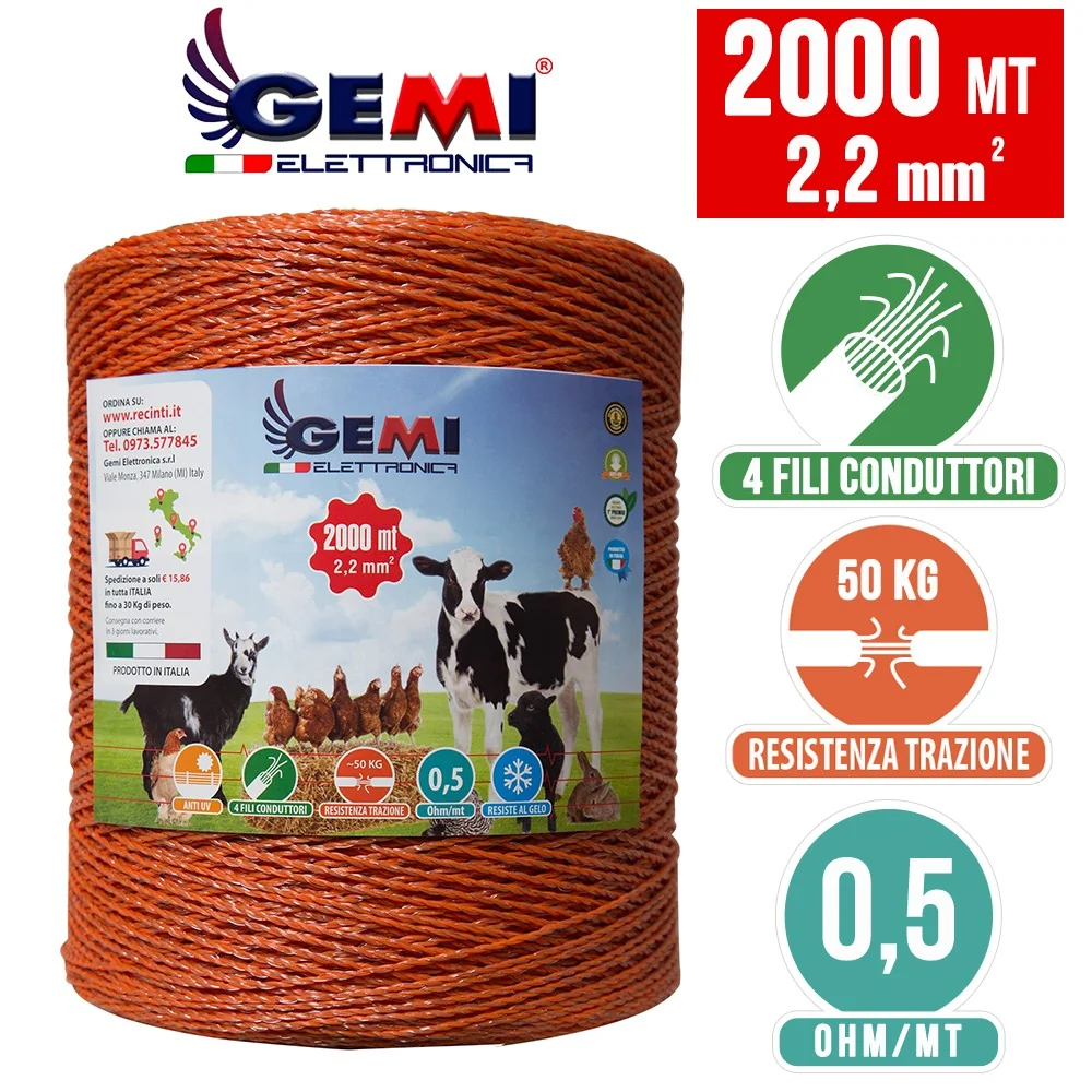 Alambre 2000 m 2.2 mm² para pastores eléctricos